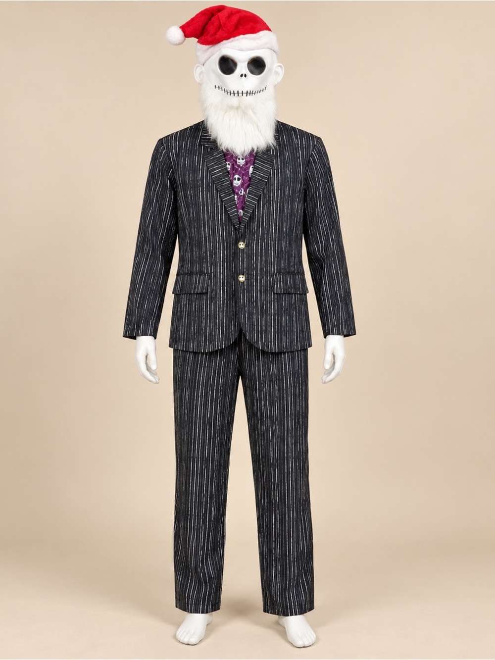Spirit Disney Jack Skellington Pinstripe Suit Costume Size L Mask Bundle